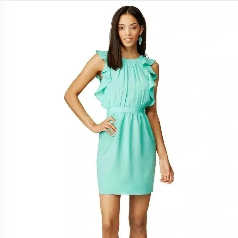 Shoshanna Aguamarine Katrina ruffle mini dress